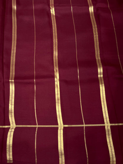 Pure Zari Mysore Silk Saree Bentex Border In Blue With Maroon Contrast Color