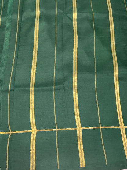 Pure Zari Mysore Silk Saree Bentex Border In Pink With Green Contrast Color