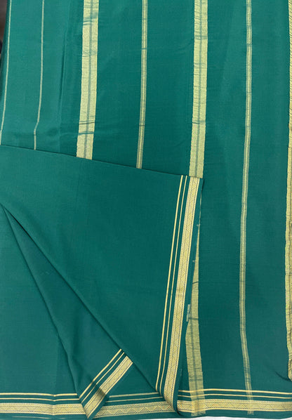 Two Line One Inch Border in Gold Lace Mysore silk saree In Self Green Color