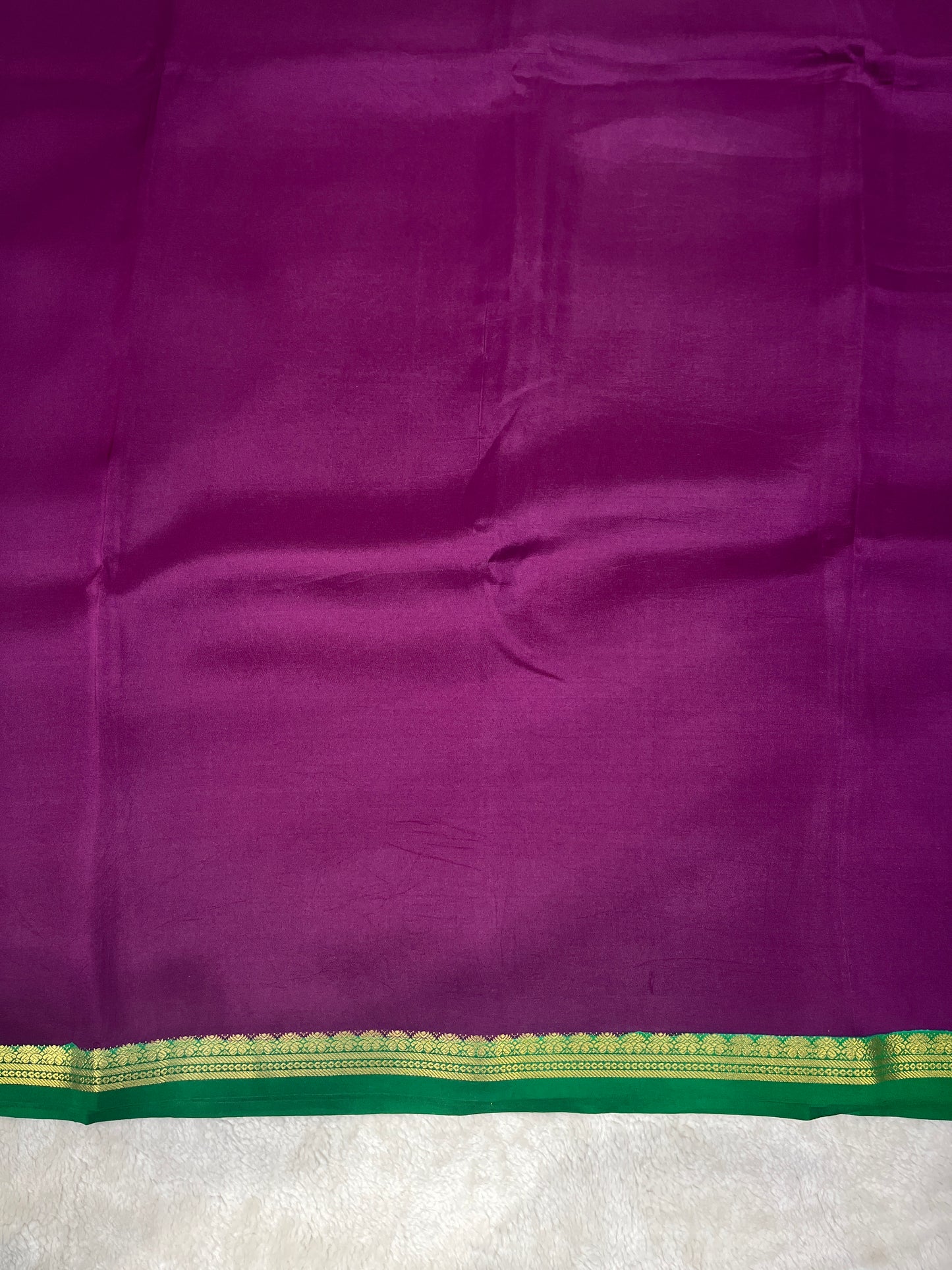 Pure Zari Mysore Silk Saree Two Mango Border In Wine With Green Contrast Color Blouse