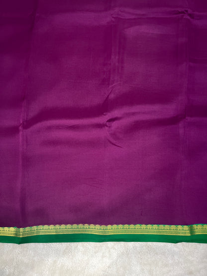 Pure Zari Mysore Silk Saree Two Mango Border In Wine With Green Contrast Color Blouse