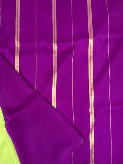 Pure Zari Mysore Silk Saree Elephant Border In Pista Green With Pink Contrast Color Blouse
