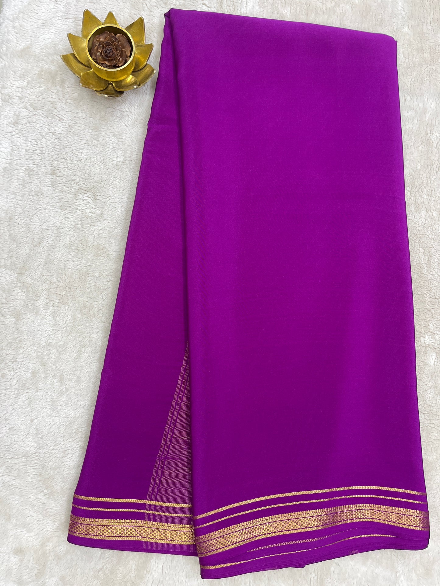 Two Line One Inch Border in Gold Lace Mysore silk saree In Self Purple Color