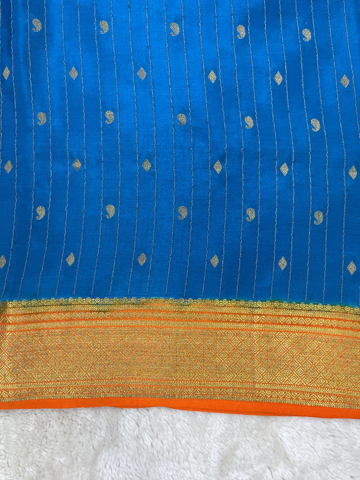 Pure Crepe Mysore Silk stripe mango Diamond butta  - 1145304