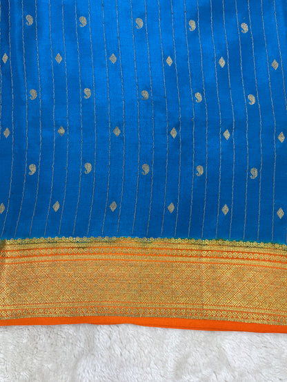 Pure Crepe Mysore Silk stripe mango Diamond butta  - 1145304