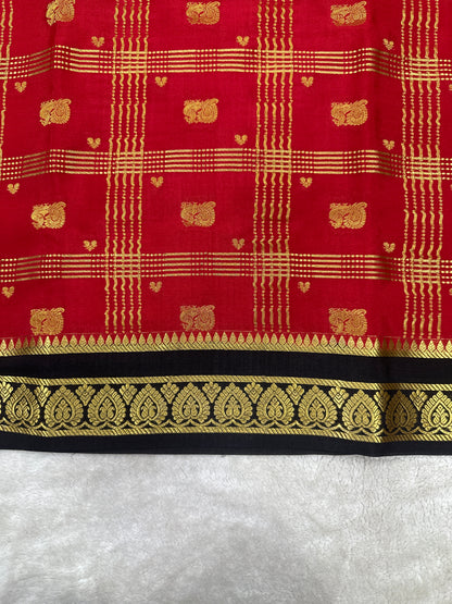 Pure crepe Mysore silks saree checked   With peacock - 1627271