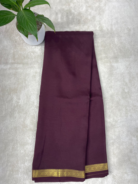 Pure Zari Mysore Silk Saree One Inch Dimond Border In Brown With Self Color Blouse