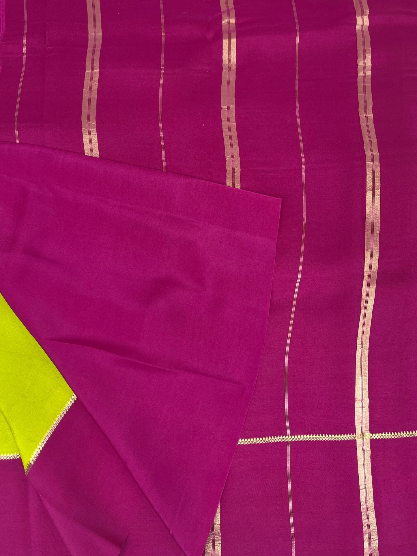 Pure Zari Mysore Silk Saree Bentex Border In Green With Pink Contrast Color