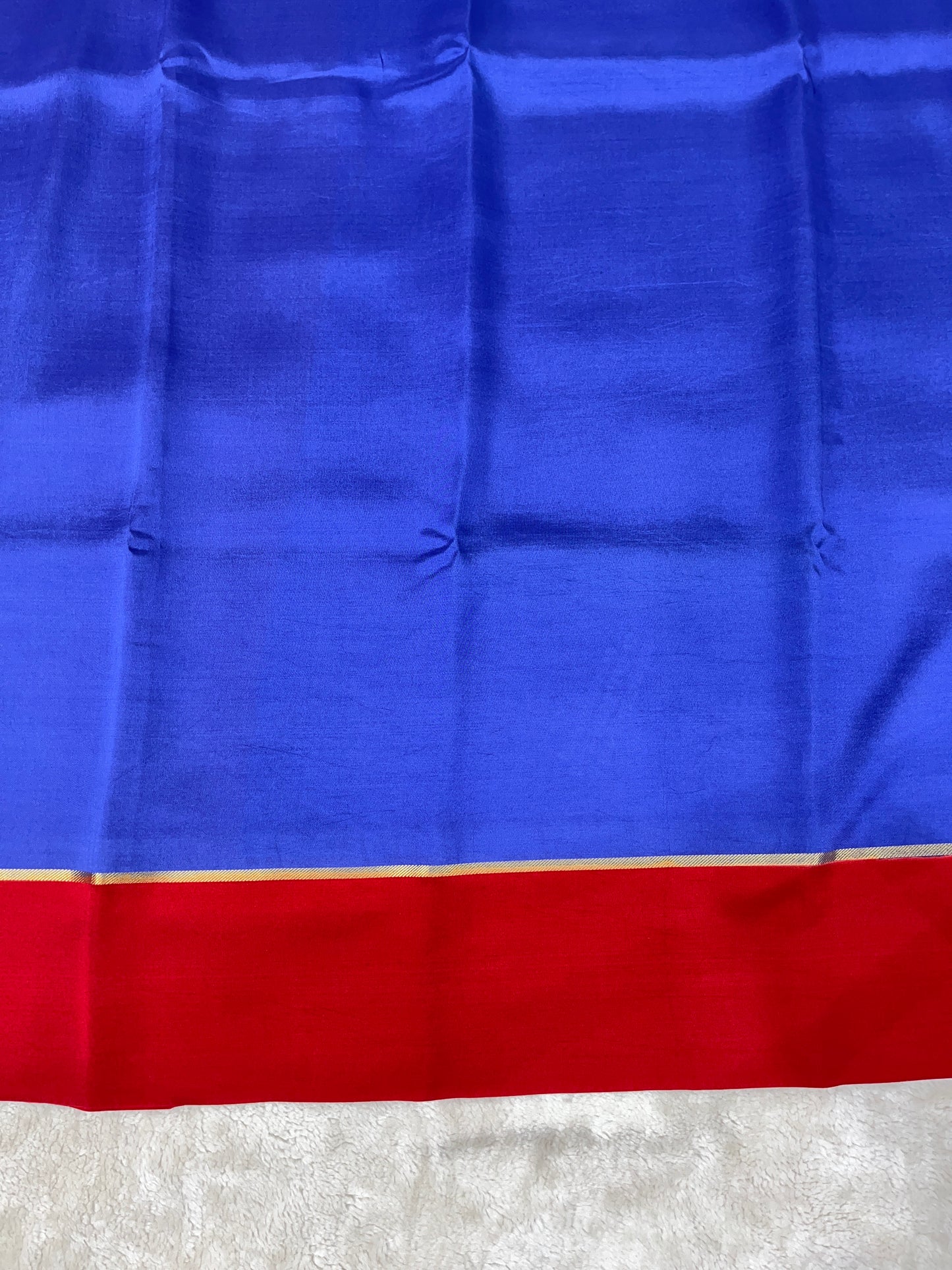 Pure Zari Mysore Silk Saree Bentex Border In Blue With Red Contrast Color
