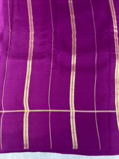 Pure Zari Mysore Silk Saree Bentex Border In Pista Green With Dark Pink Contrast Color