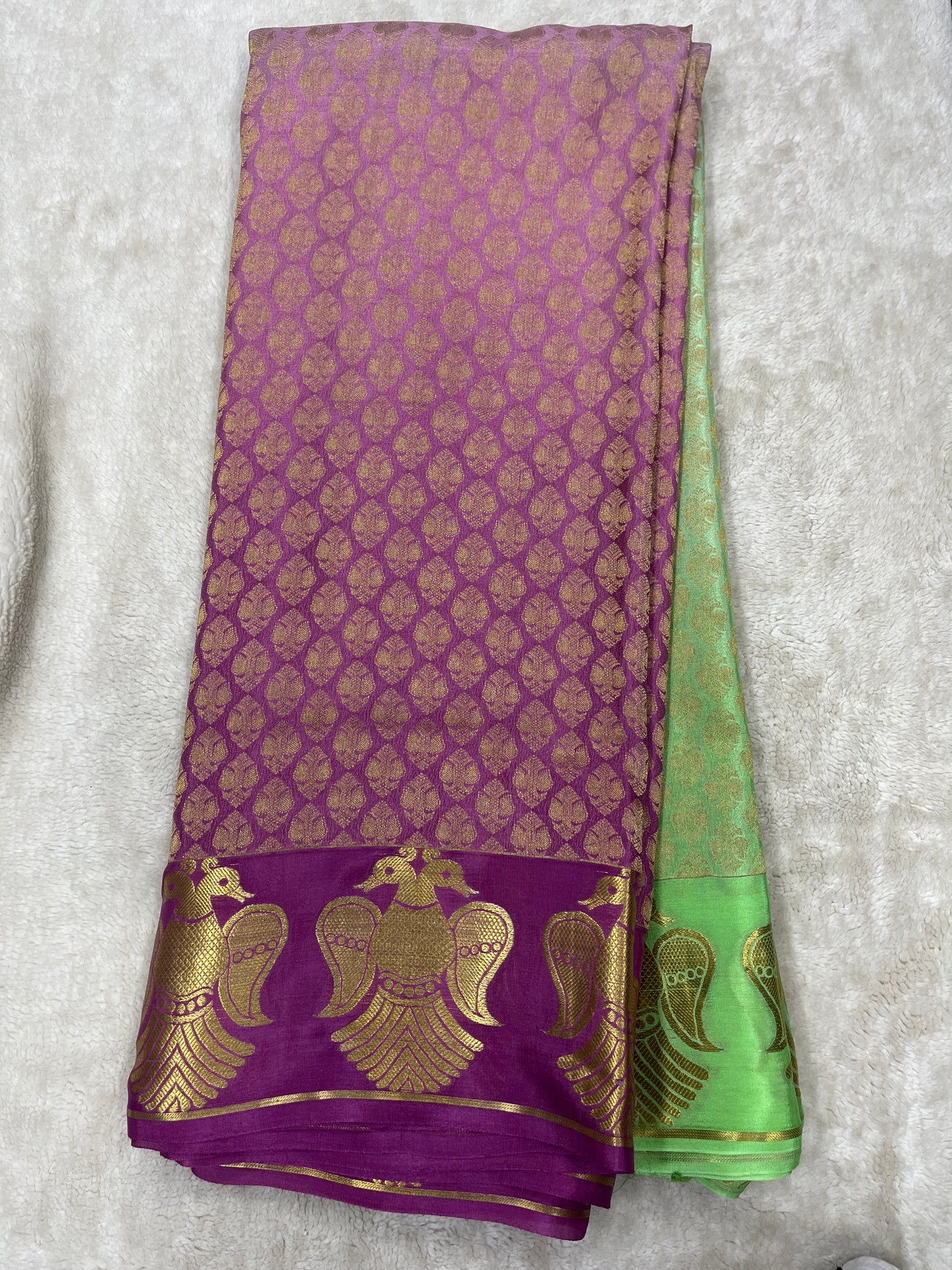 Pure Crepe Mysore Silk garuda border - 1549113