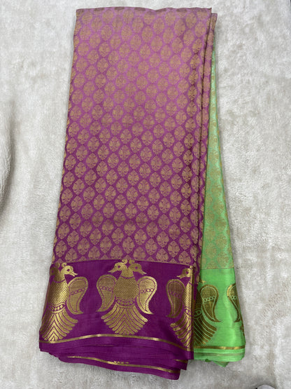 Pure Crepe Mysore Silk garuda border - 1549113