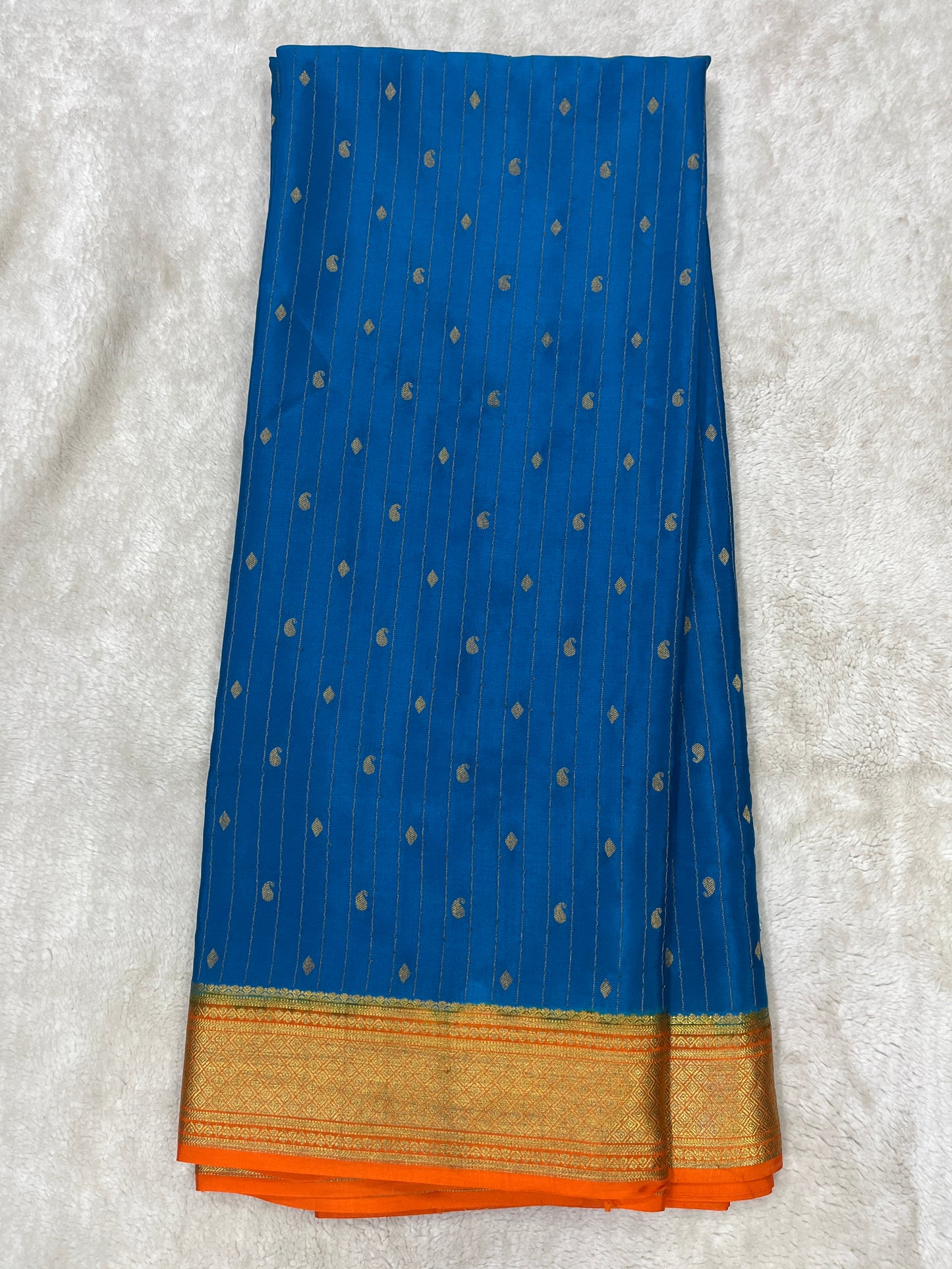 Pure Crepe Mysore Silk stripe mango Diamond butta  - 1145304