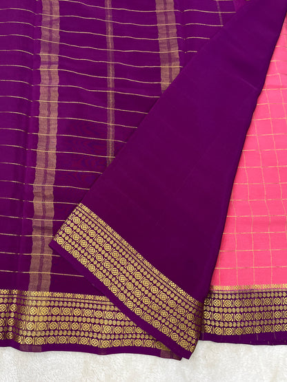 Silver Based Pure Mysore silk saree in Checks Pattern