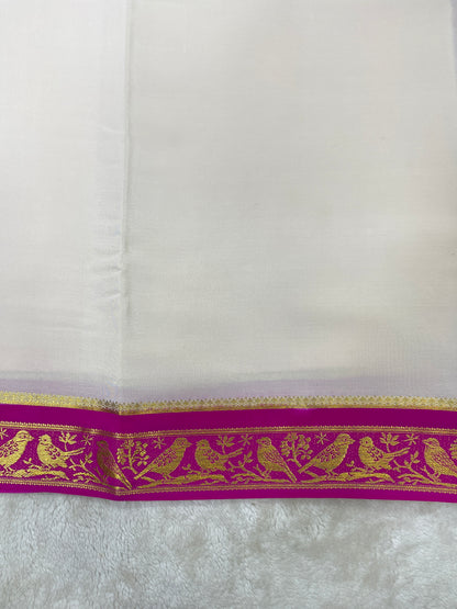 Silver Based Pure Mysore silk saree in Sparrow Border