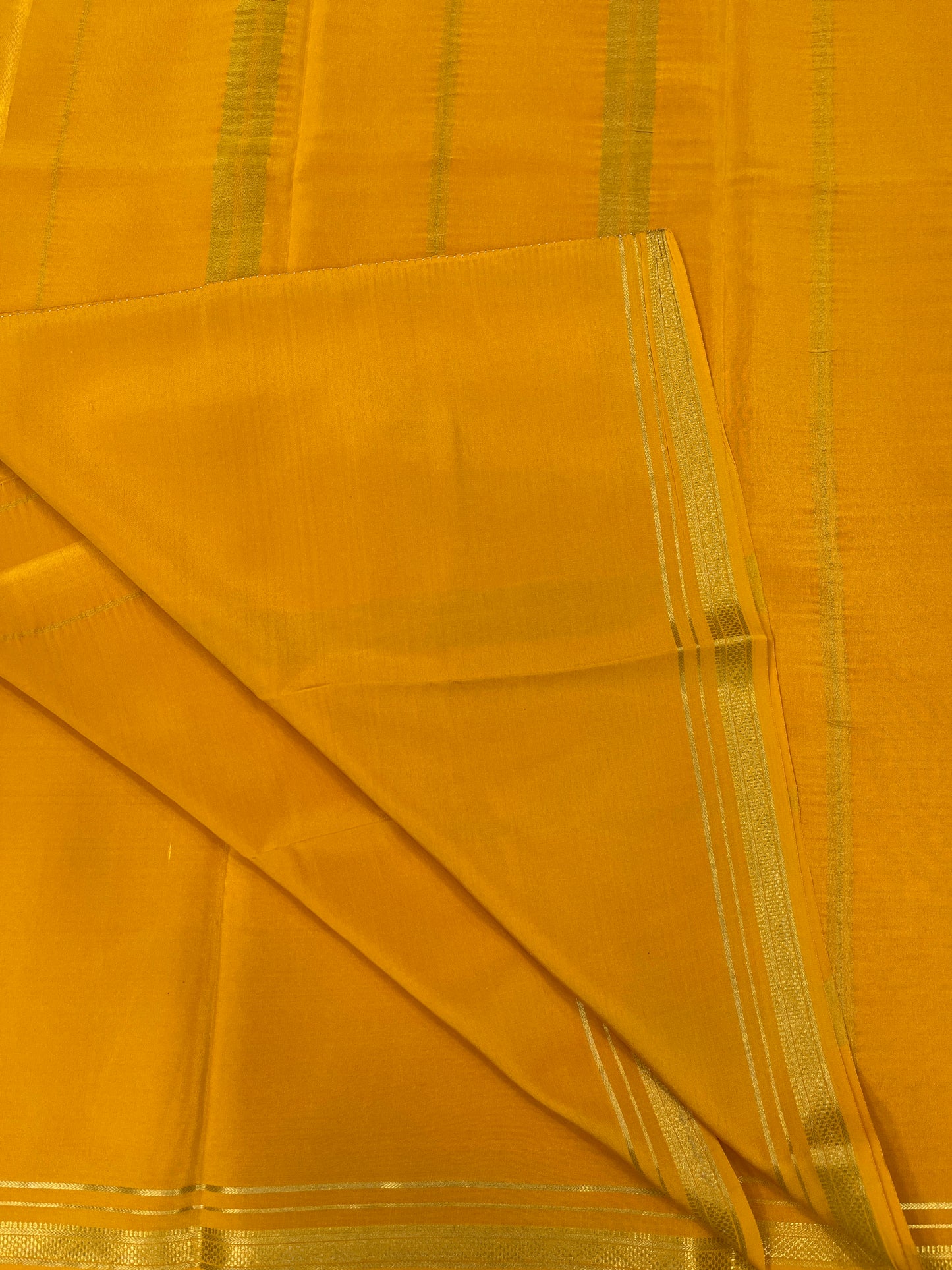 Two Line One Inch Border in Gold Lace Mysore silk saree In Self Yellow Color
