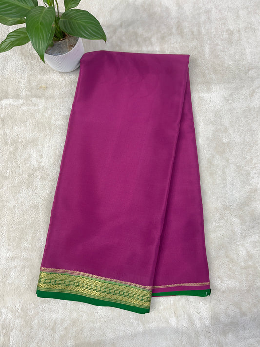 Pure Zari Mysore Silk Saree Floral Gatti Border In Pink With Green Contrast Color Blouse
