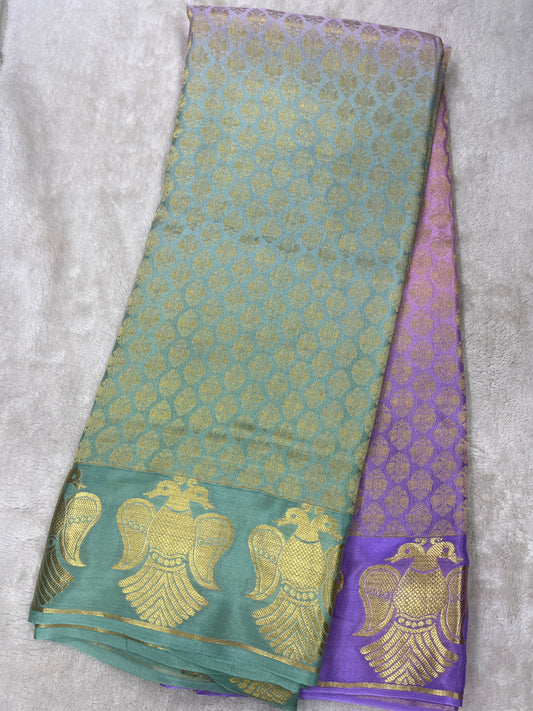 Pure Crepe Mysore Silk garuda border - 1549113
