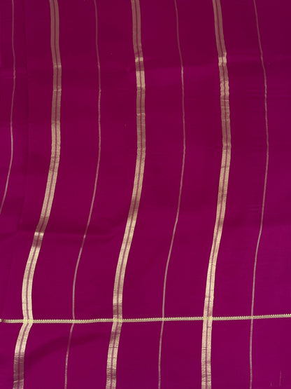 Pure Zari Mysore Silk Saree Bentex Border In Green With Pink Contrast Color