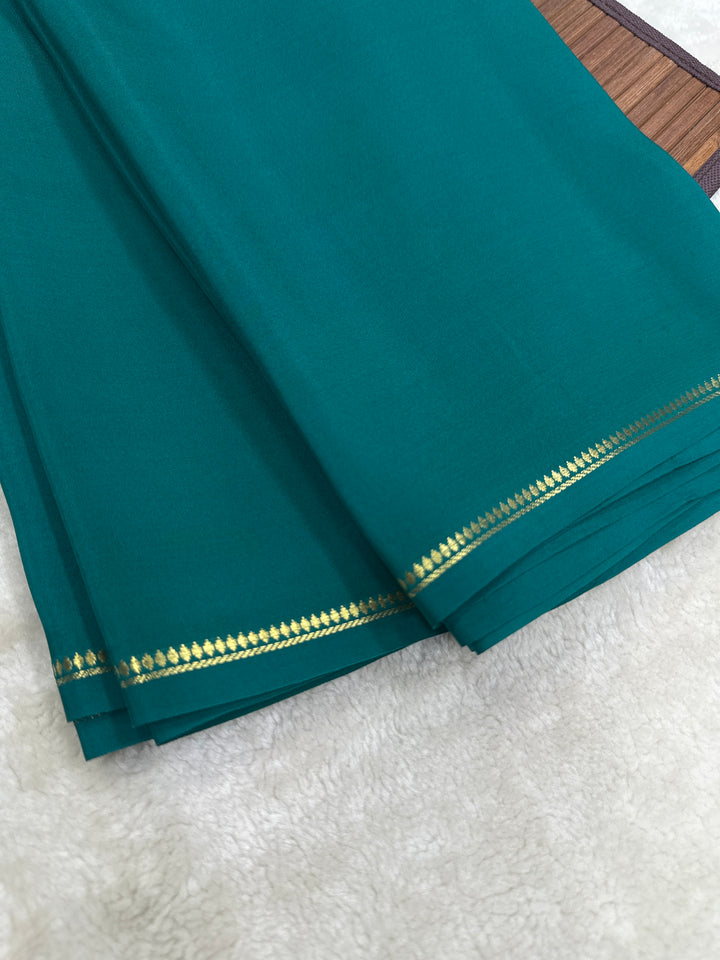 Pencil Border Pure Mysore Silk Saree in Pure Zari Teal Green Color With Self Color Blouse