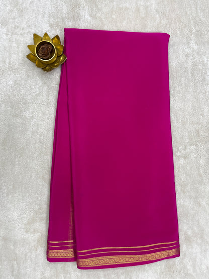 Two Line One Inch Border in Gold Lace Mysore silk saree In Self Pink Color