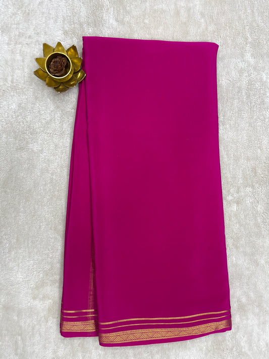 Two Line One Inch Border in Gold Lace Mysore silk saree In Self Pink Color