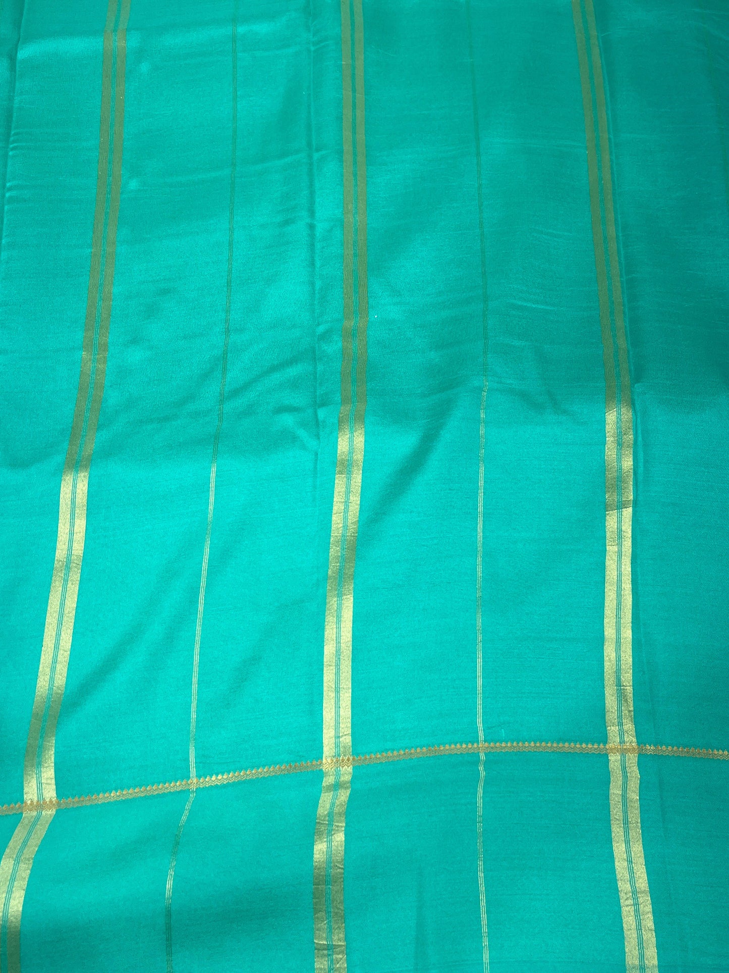 Pure Zari Mysore Silk Saree Bentex Border In Navy blue With Teal Blue Contrast Color