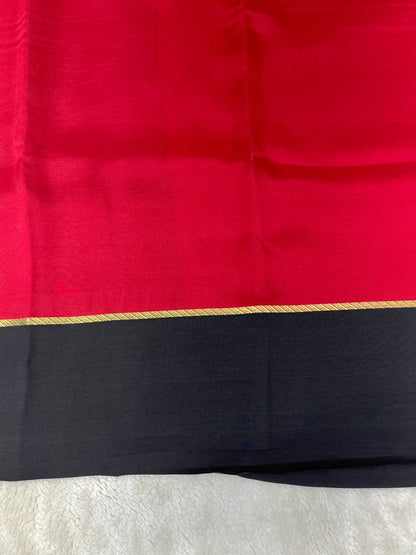 Pure Zari Mysore Silk Saree Bentex Border In Red With Black Contrast Color
