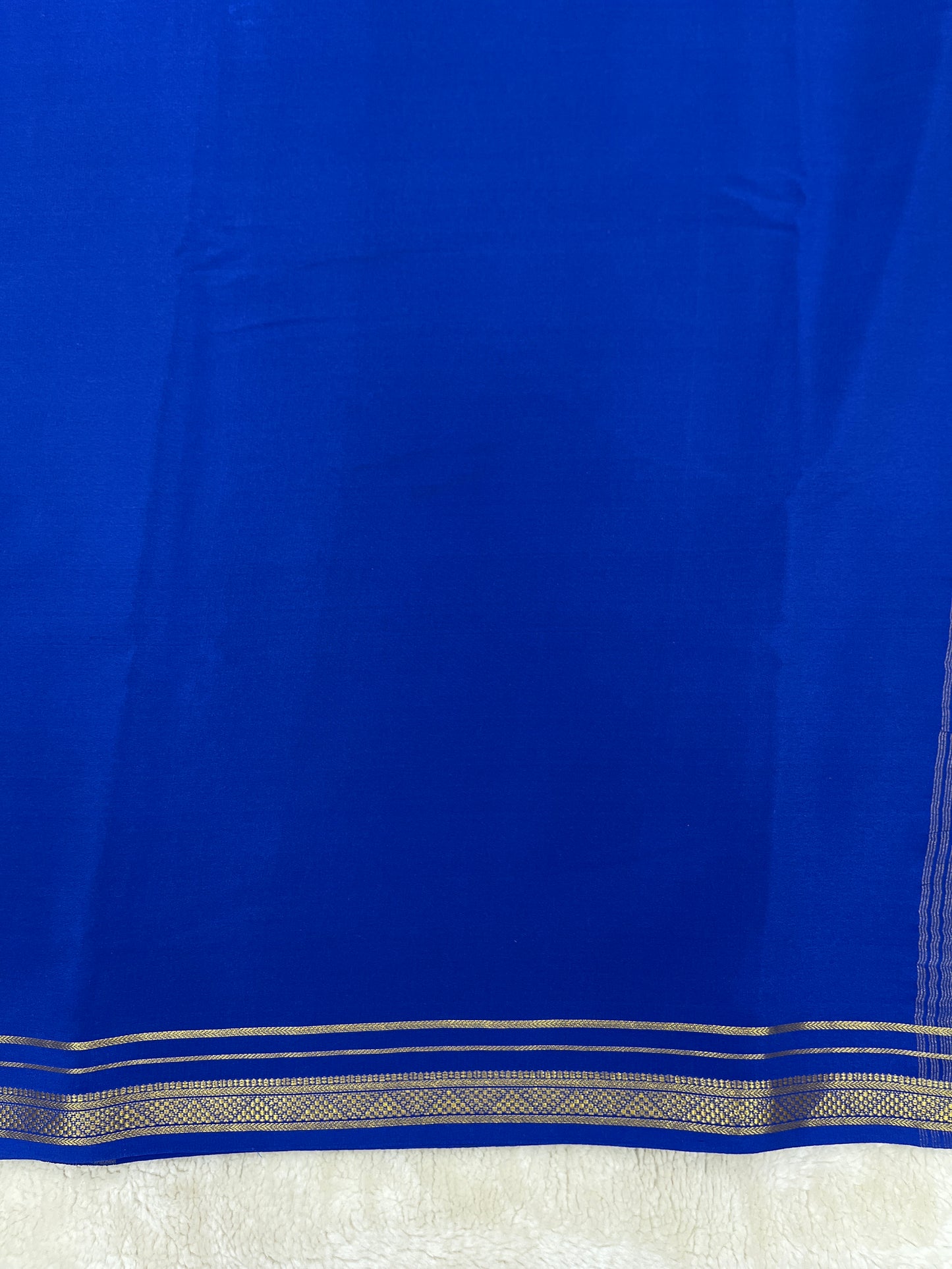 Two Line One Inch Border in Gold Lace Mysore silk saree In Self Teal Blue Color