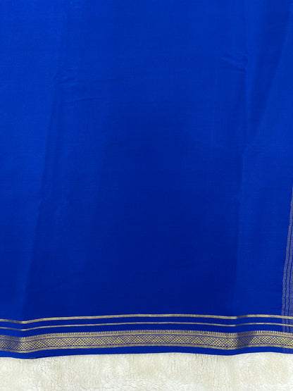 Two Line One Inch Border in Gold Lace Mysore silk saree In Self Teal Blue Color