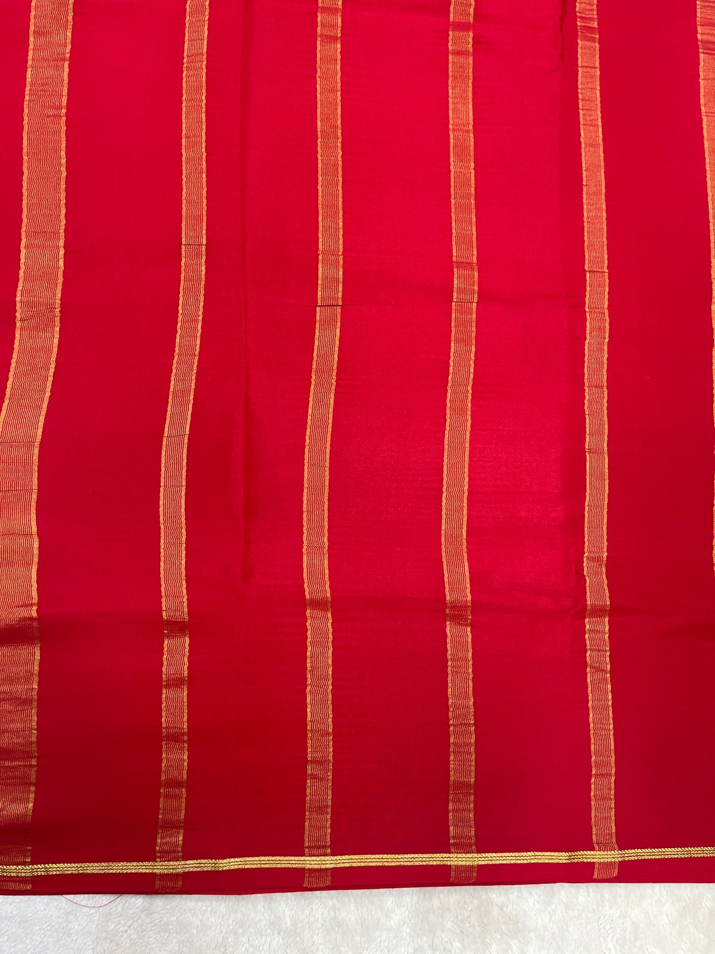 Pure crepe Mysore silk saree in Patta line pattern in Red with self Colour Blouse