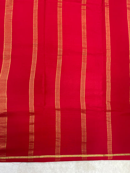 Pure crepe Mysore silk saree in Patta line pattern in Red with self Colour Blouse