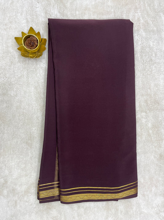 Two Line One Inch Border in Gold Lace Mysore silk saree In Self Brown Color