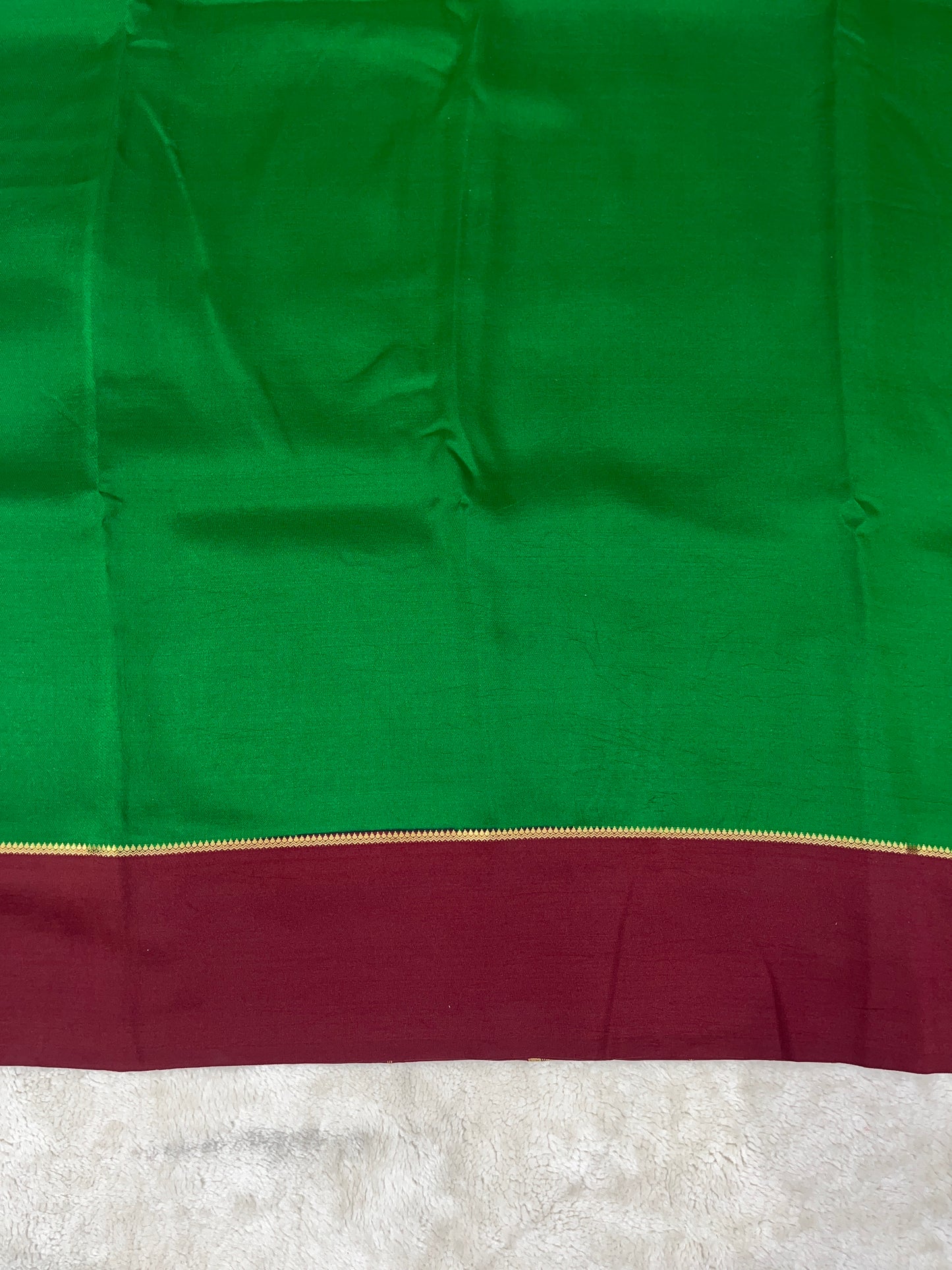 Pure Zari Mysore Silk Saree Bentex Border In Green With Red Contrast Color