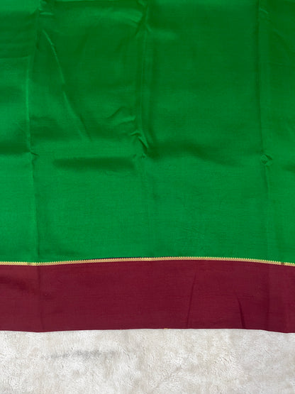 Pure Zari Mysore Silk Saree Bentex Border In Green With Red Contrast Color