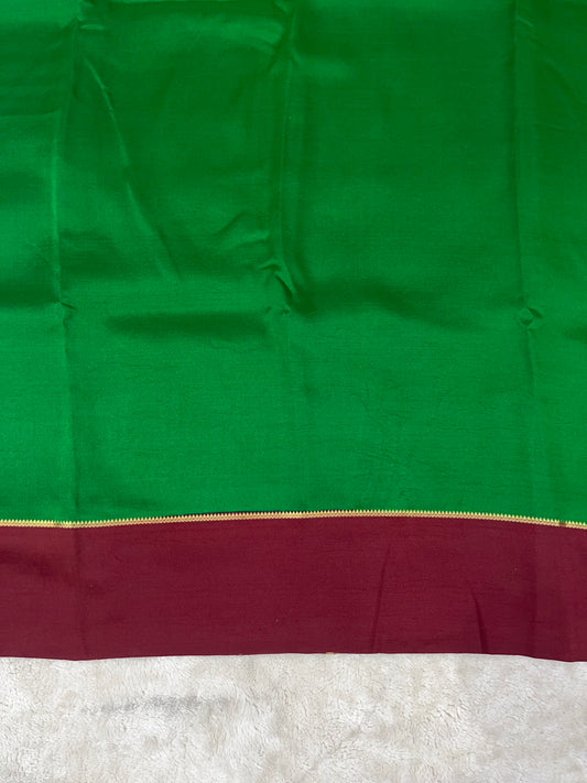 Pure Zari Mysore Silk Saree Bentex Border In Green With Red Contrast Color
