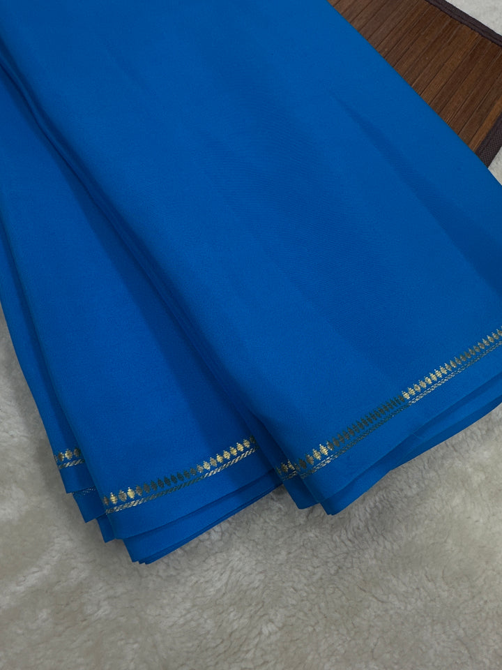 Pencil Border Pure Mysore Silk Saree in Pure Zari Blue Color With Self Color Blouse