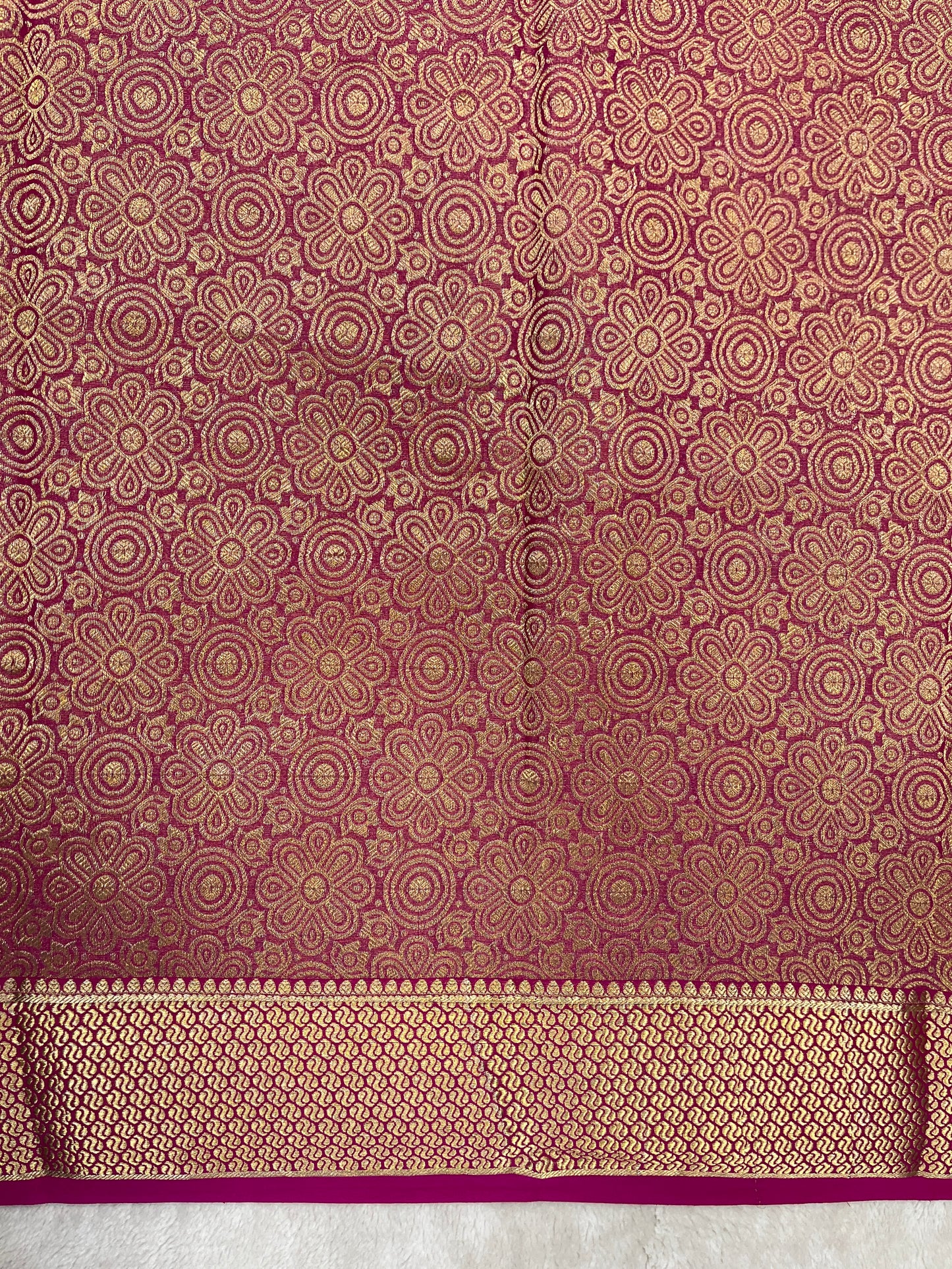 Pure crepe Mysore silk saree In Maroon Brocade with Self Colour Blouse