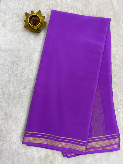 Two Line One Inch Border Pure Gold Lace Mysore Silk Saree in Self Lavender Color | Atharva
