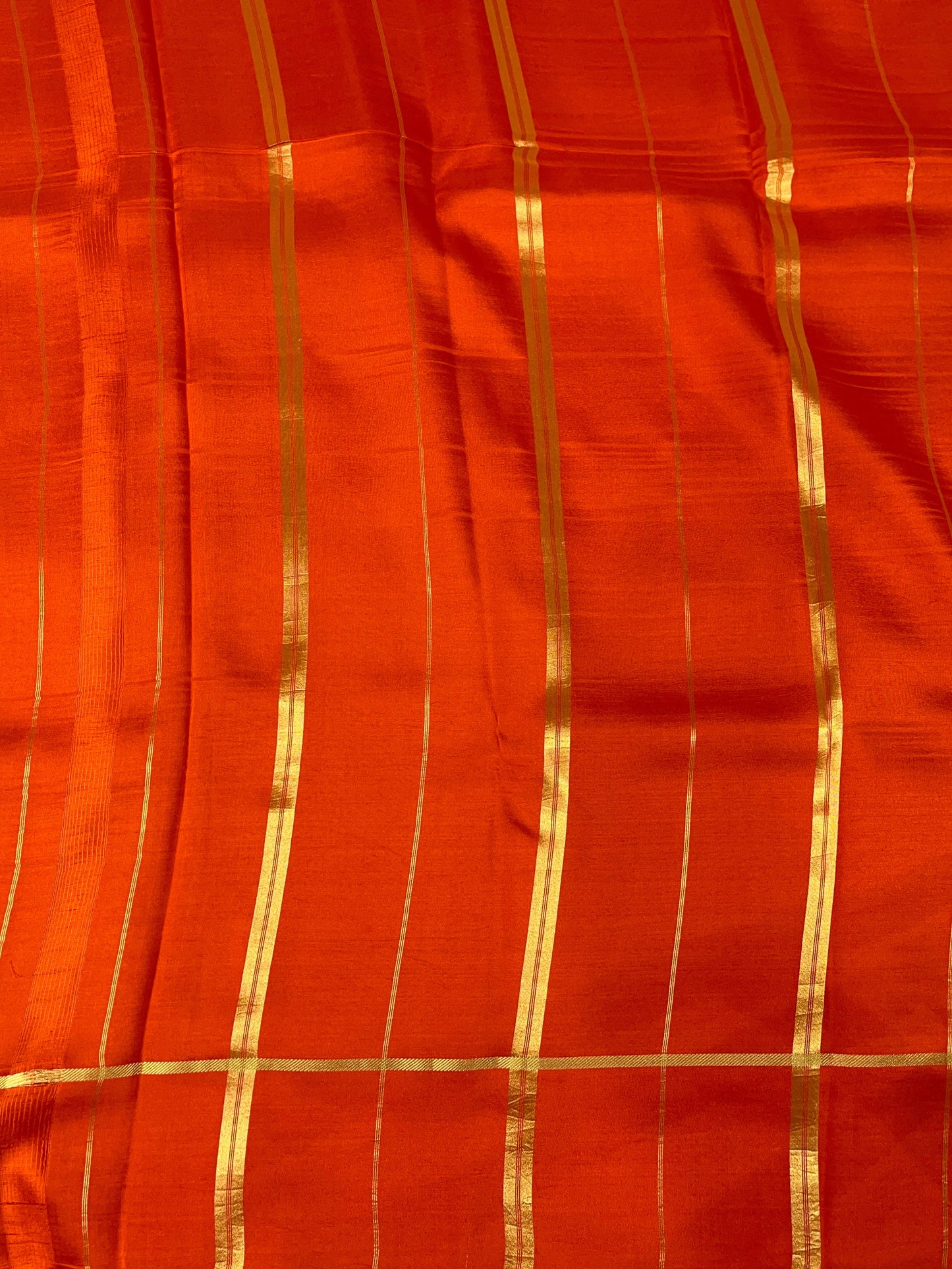 Pure Zari Mysore Silk Saree Bentex Border In Puple With Orange Contrast Color