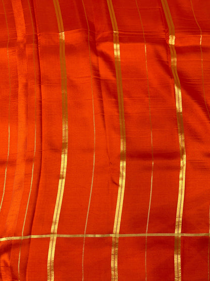 Pure Zari Mysore Silk Saree Bentex Border In Puple With Orange Contrast Color
