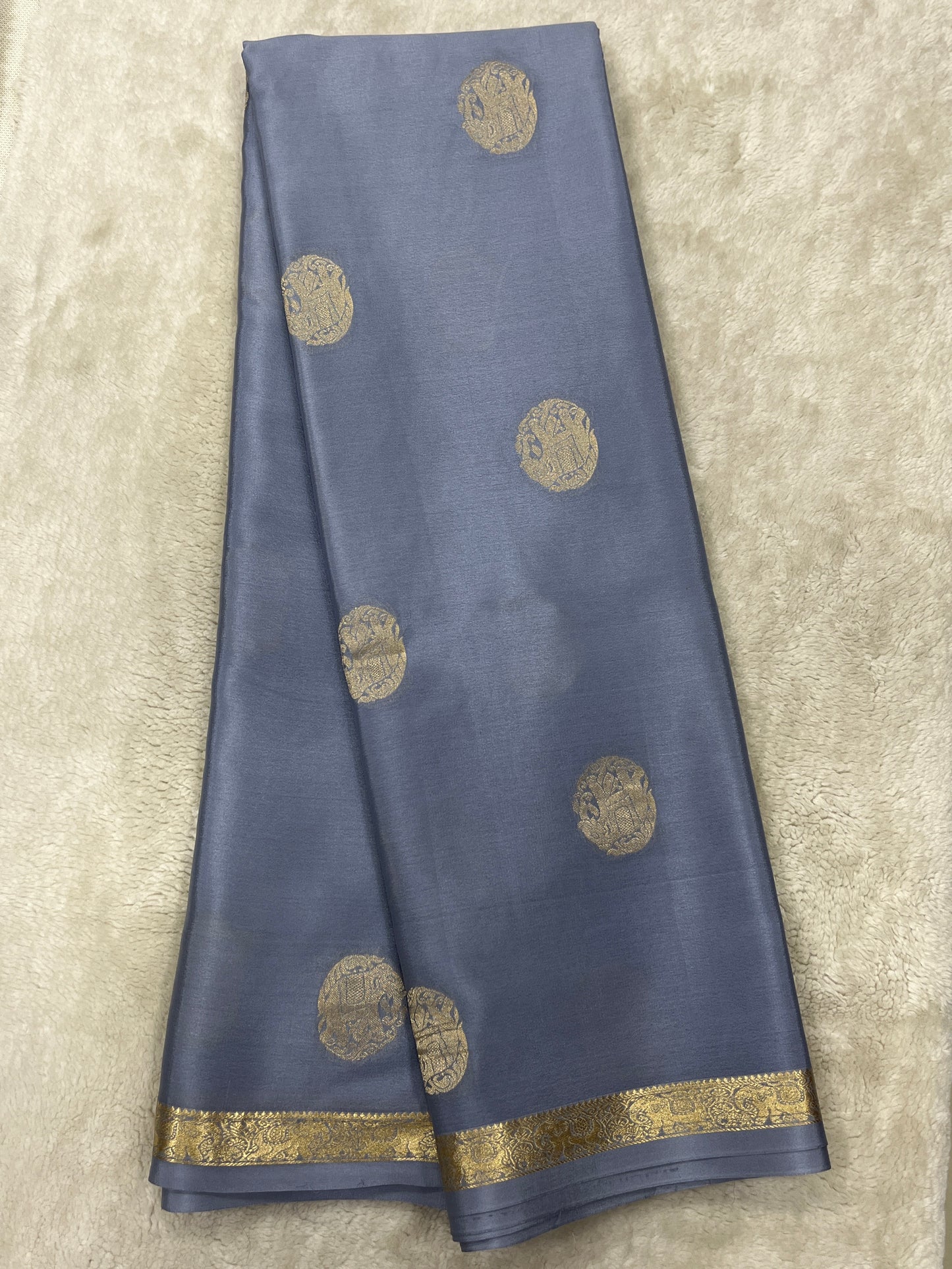 Pure Crepe Mysore Silk elephant buta- 1145307