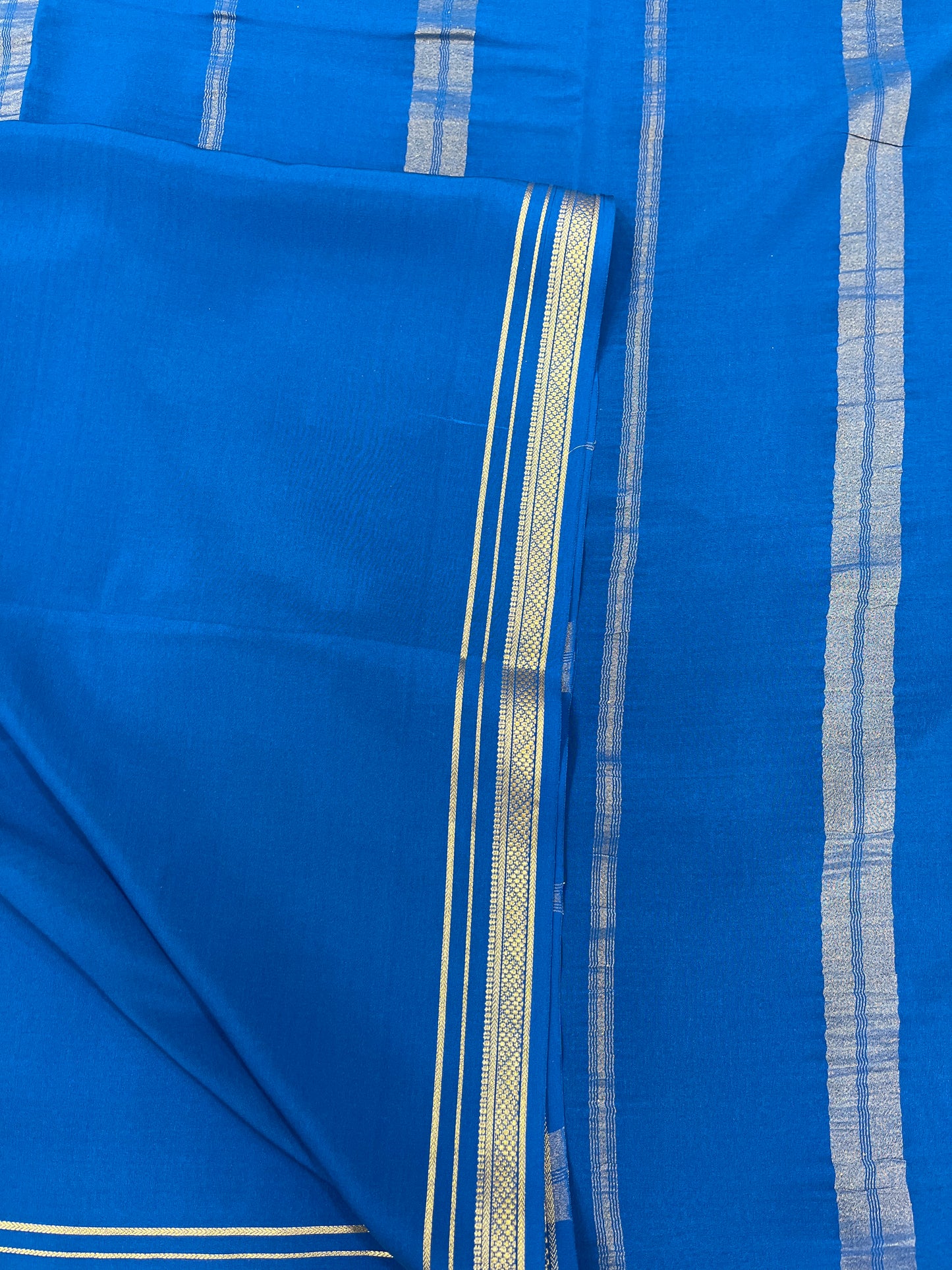 Two Line One Inch Border in Gold Lace Mysore silk saree In Self Teal Color