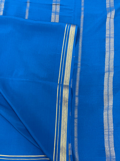 Two Line One Inch Border in Gold Lace Mysore silk saree In Self Teal Color