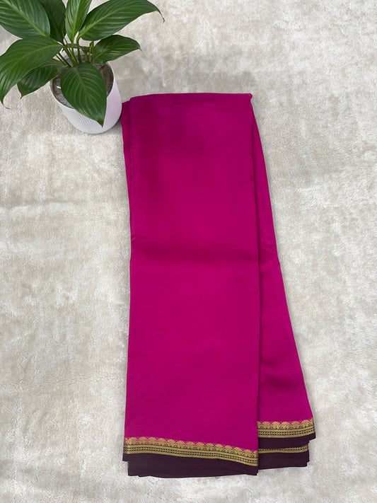 Pure Zari Mysore Silk Saree Two Mango Border In Pink With Brown Contrast Color Blouse