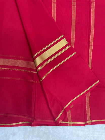 Pure crepe Mysore silk saree in Bright Red with self Colour Blouse