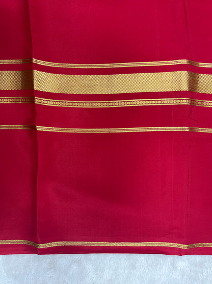 Pure crepe Mysore silk saree in Patta line pattern in Red with self Colour Blouse