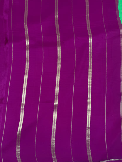Pure Zari Mysore Silk Saree Elephant Border In Parrot Green With Wine Contrast Color Blouse
