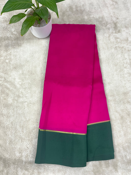 Pure Zari Mysore Silk Saree Bentex Border In Pink With Green Contrast Color