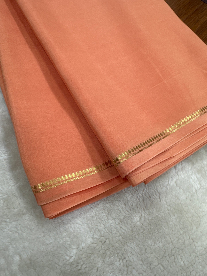 Pencil Border Pure Mysore Silk Saree in Pure Zari Sunset Orange Color With Self Color Blouse
